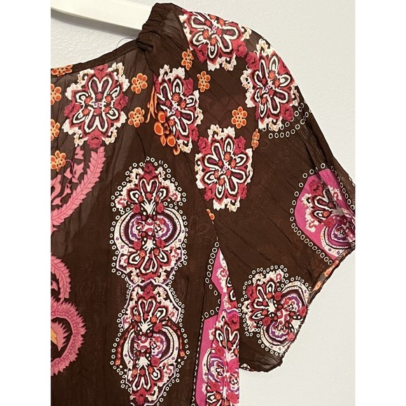 Boho Polyester Design Bay Studio Career Size Small Top Brown Blouses For Women - Picture 14 of 16